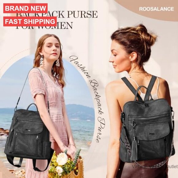 PU Leather Convertible Backpack Purse with 10 Pockets for Travel & Daily Use main image 5